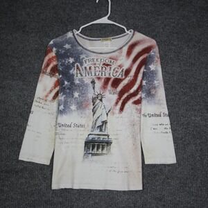 VTG Studio Gem Q Womens XL Freedom America Statue of Liberty 3/4 Sleeve Shirt